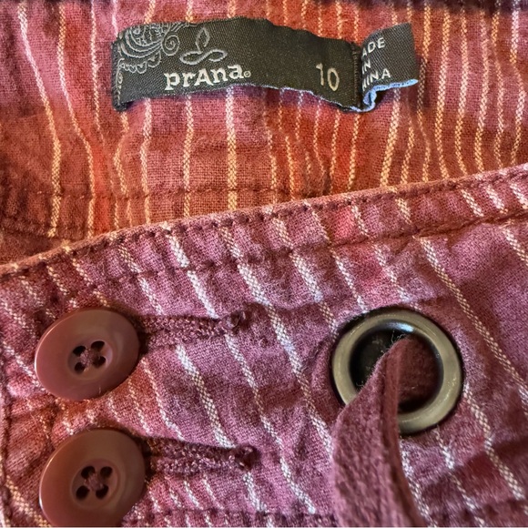 PrAna Steph Linen Blend Jogger Pants Red Raisin Stripe Women’s 10 - Picture 2 of 7